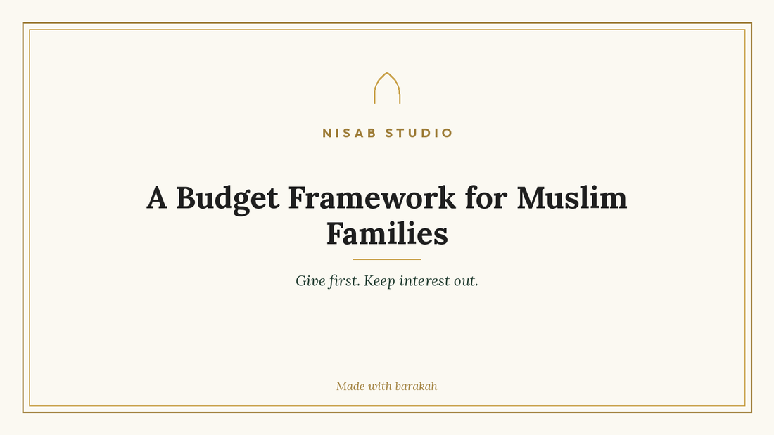 Nisab Studio header that reads A Budget Framework for Muslim Families, in cream and gold