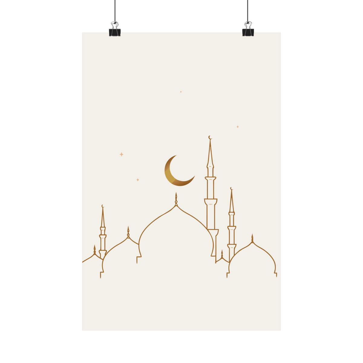 Islamic Wall Art, Mosque Skyline Print, Gold Muslim Home Decor, Minimalist Arabic Poster, Eid Ramadan Gift, Unframed Matte Print