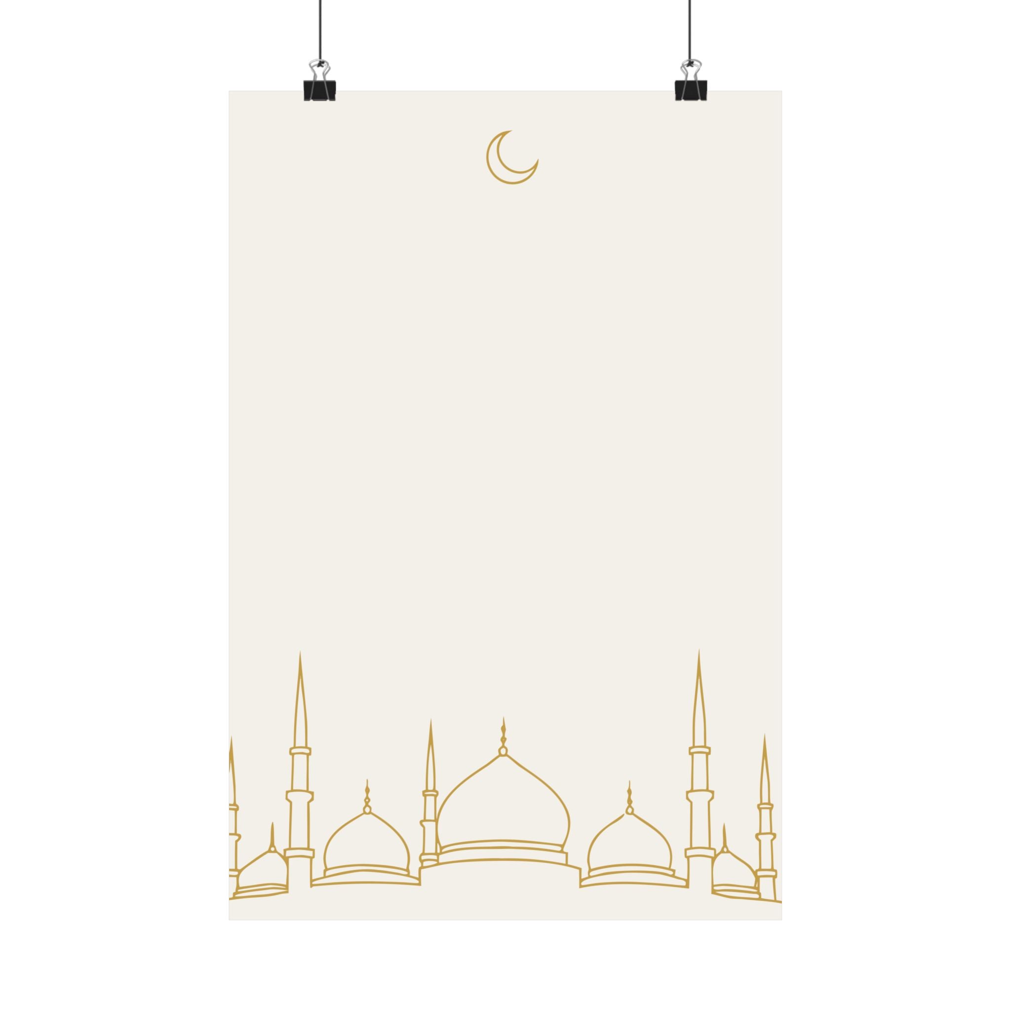 Islamic Wall Art, Mosque Skyline Print, Gold Muslim Home Decor, Minimalist Arabic Poster, Eid Ramadan Gift, Unframed Matte Print