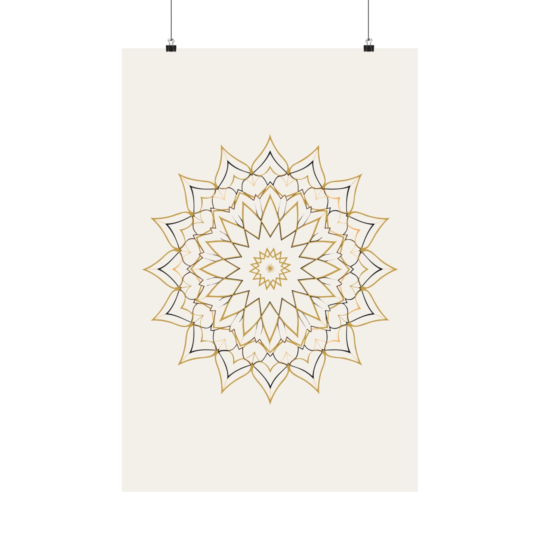 Islamic Wall Art, Geometric Rosette Print, Gold Muslim Home Decor, Arabic Art Poster, Eid Ramadan Gift, Unframed Matte Print