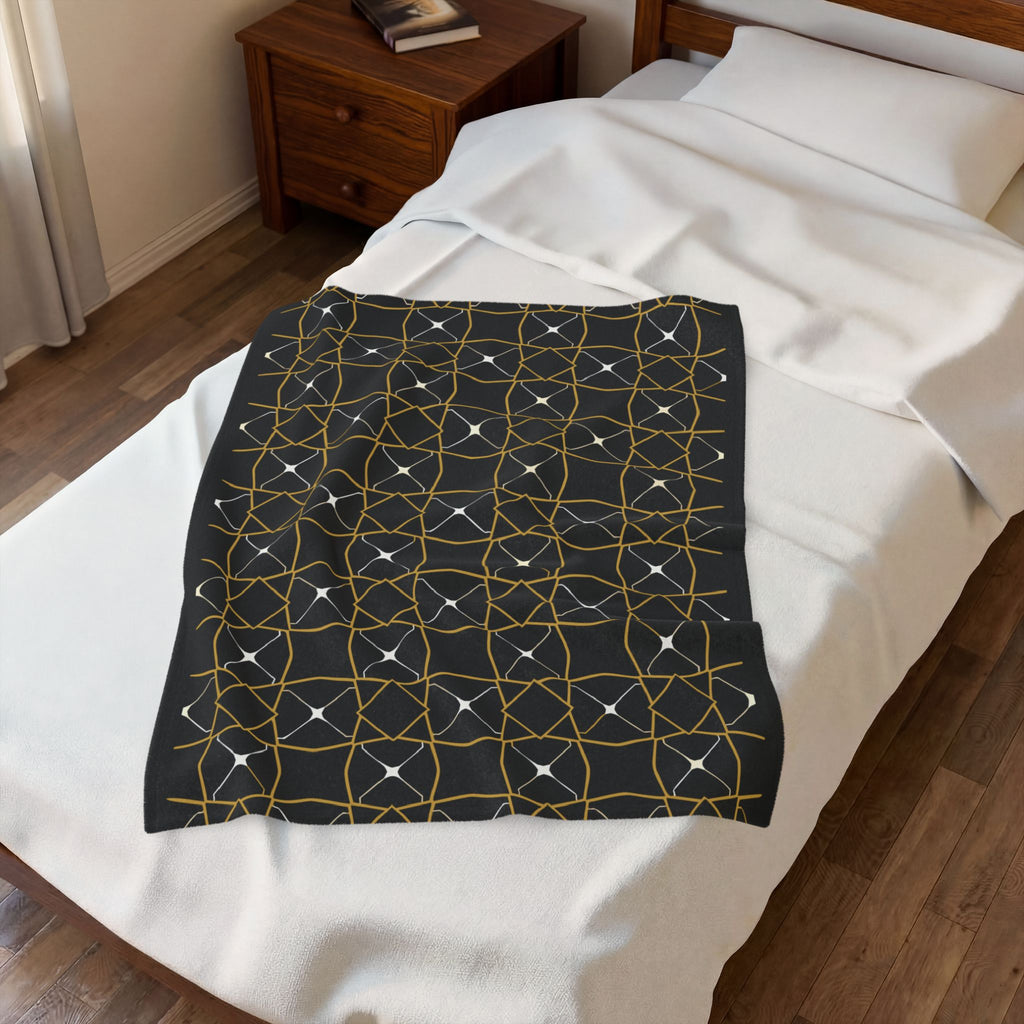 Islamic Throw Blanket, Geometric Zellige Tile Pattern, Plush Velveteen, Muslim Gift, Eid Ramadan Home Decor, Arabic Blanket