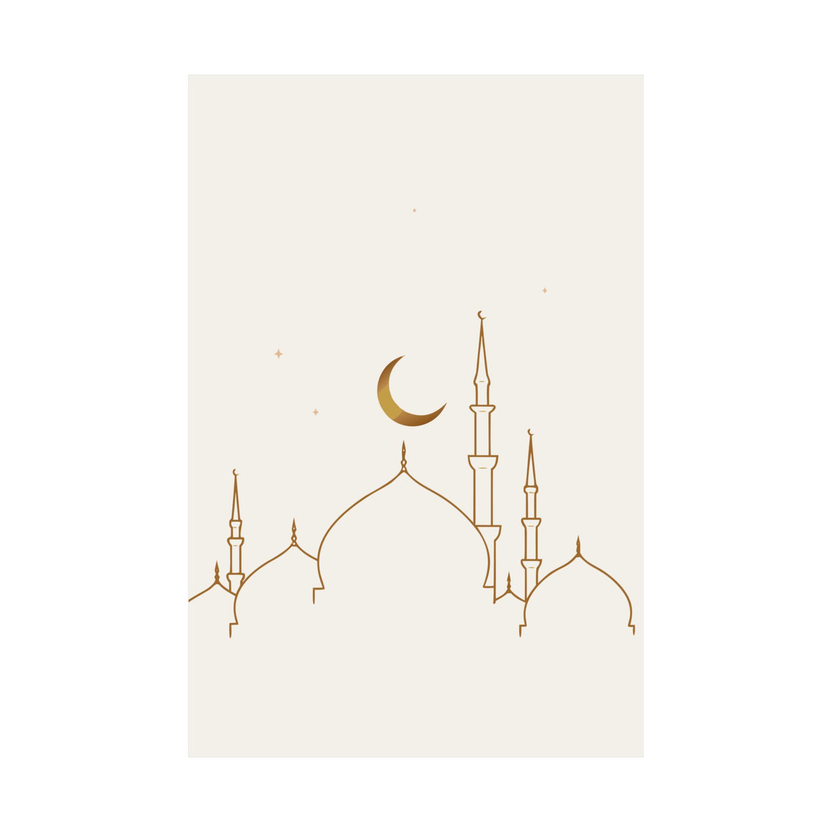 Islamic Wall Art, Mosque Skyline Print, Gold Muslim Home Decor, Minimalist Arabic Poster, Eid Ramadan Gift, Unframed Matte Print