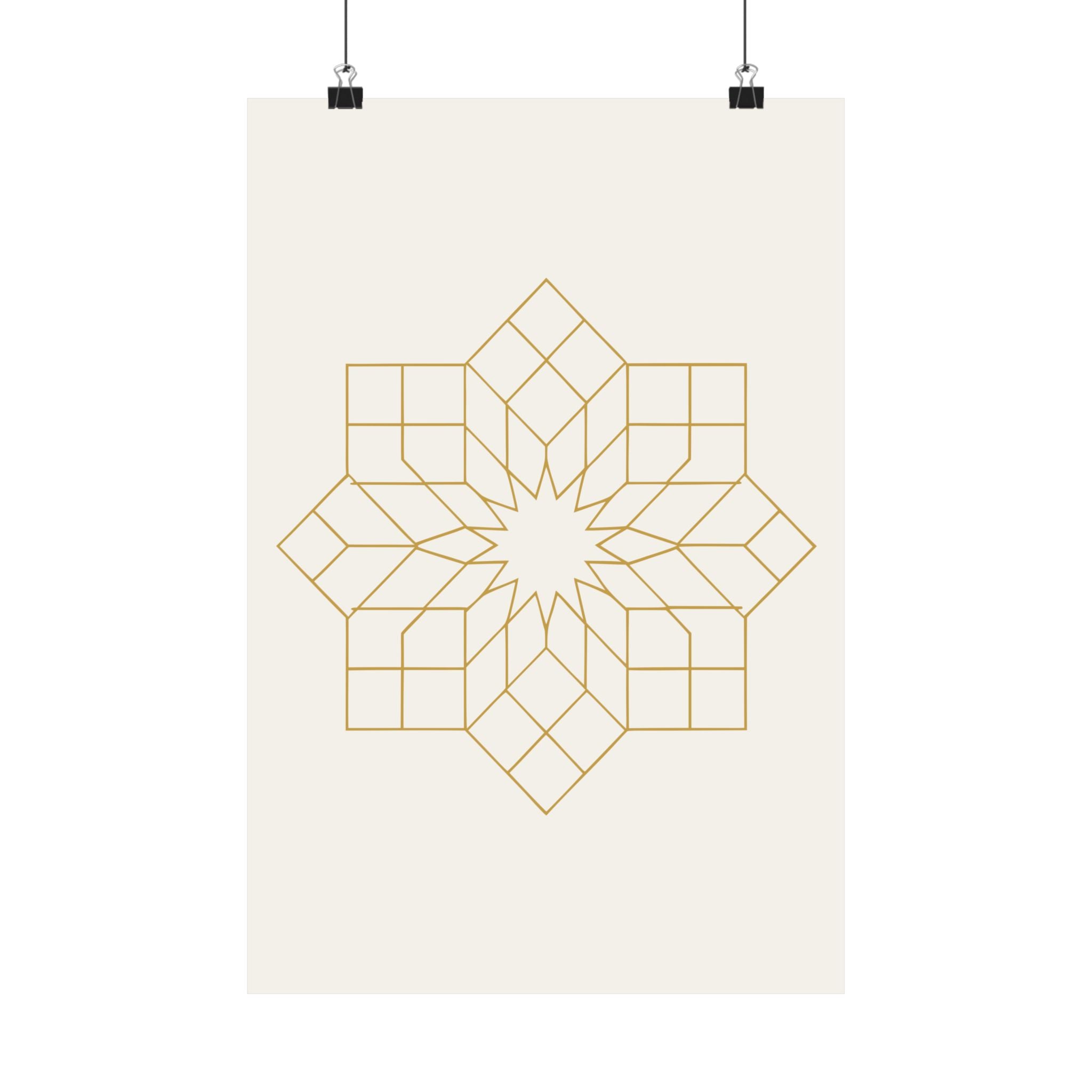 Islamic Wall Art, Geometric Girih Star Print, Gold Muslim Home Decor, Arabic Art Poster, Eid Ramadan Gift, Unframed Matte Print
