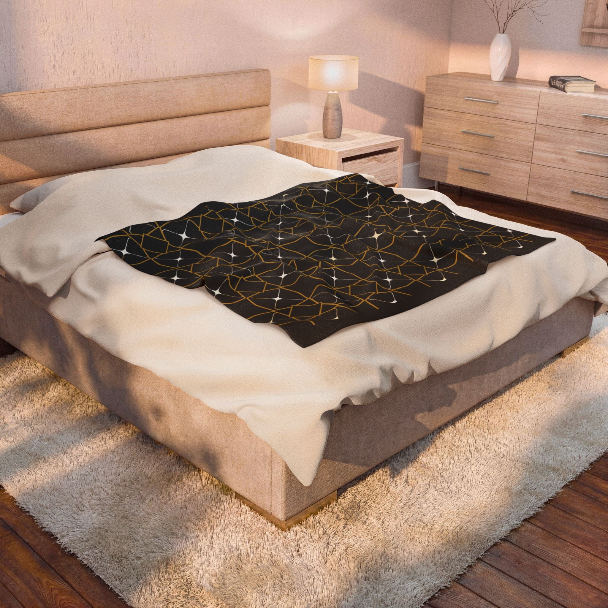 Islamic Throw Blanket, Geometric Zellige Tile Pattern, Plush Velveteen, Muslim Gift, Eid Ramadan Home Decor, Arabic Blanket