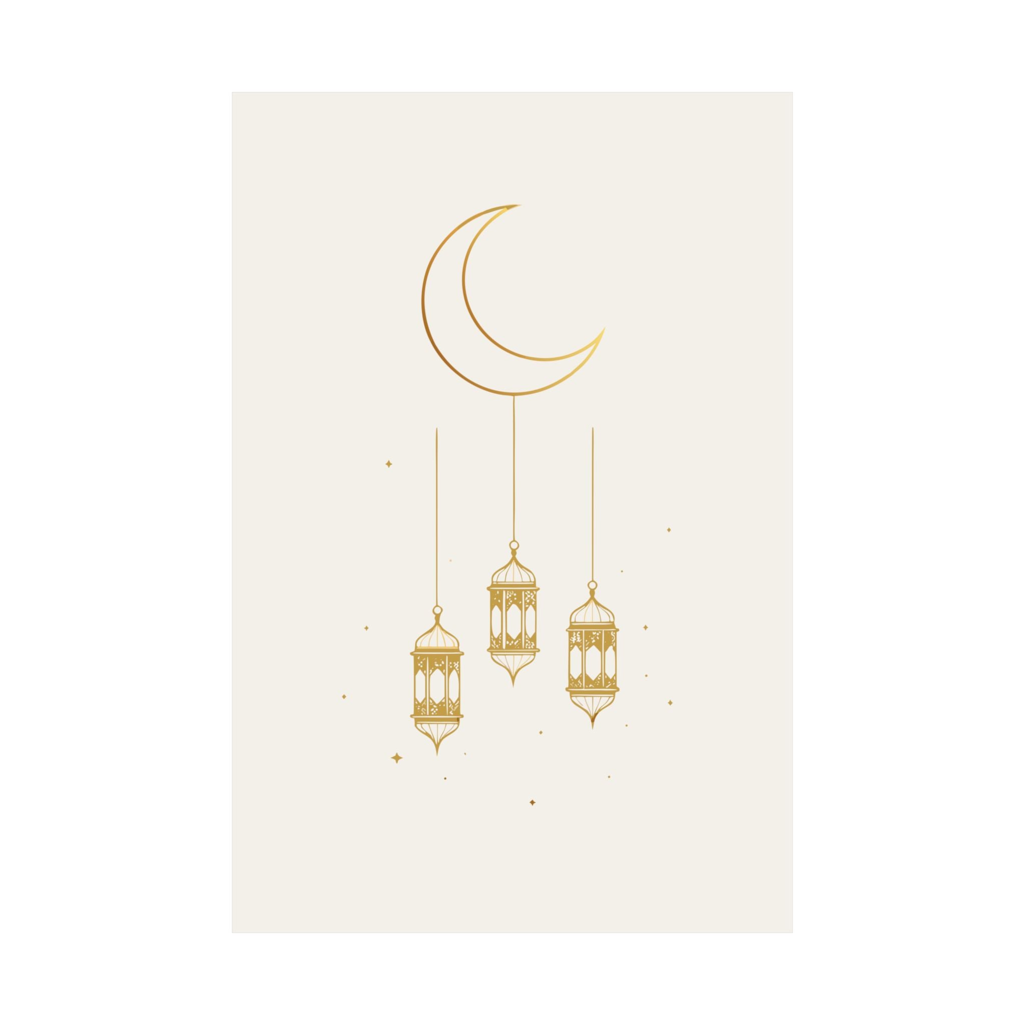 Islamic Wall Art, Crescent Moon Lantern Print, Gold Muslim Home Decor, Ramadan Decor Poster, Eid Gift, Unframed Matte Print
