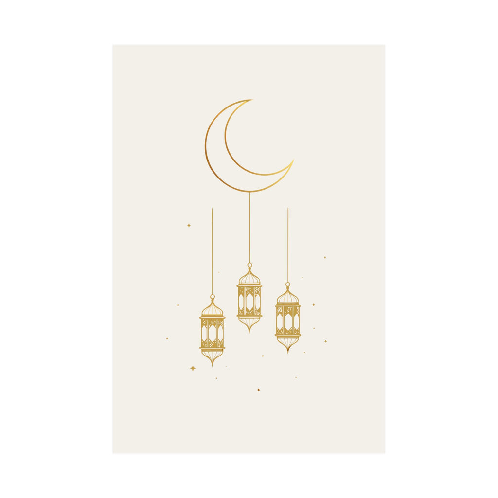 Islamic Wall Art, Crescent Moon Lantern Print, Gold Muslim Home Decor, Ramadan Decor Poster, Eid Gift, Unframed Matte Print