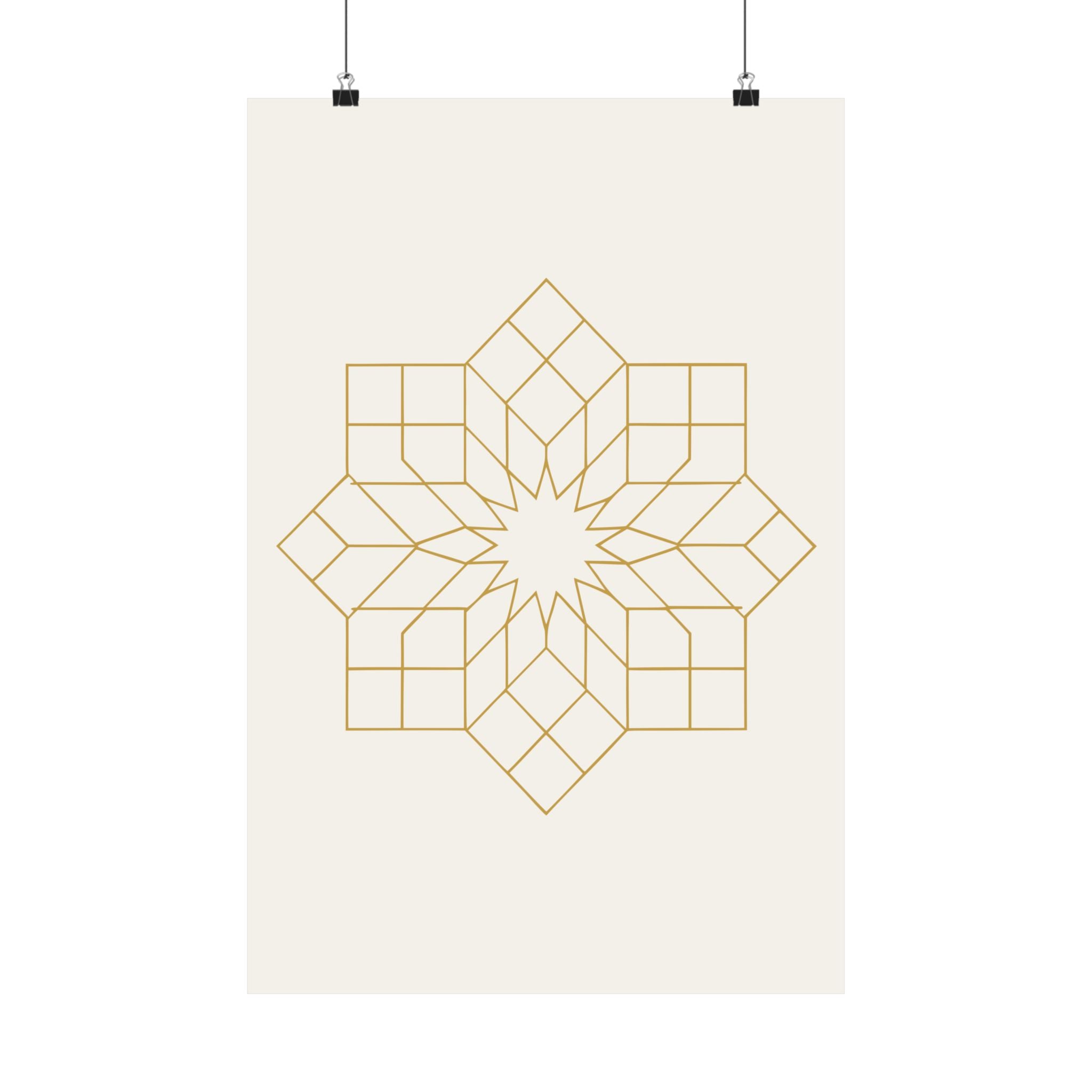 Islamic Wall Art, Geometric Girih Star Print, Gold Muslim Home Decor, Arabic Art Poster, Eid Ramadan Gift, Unframed Matte Print