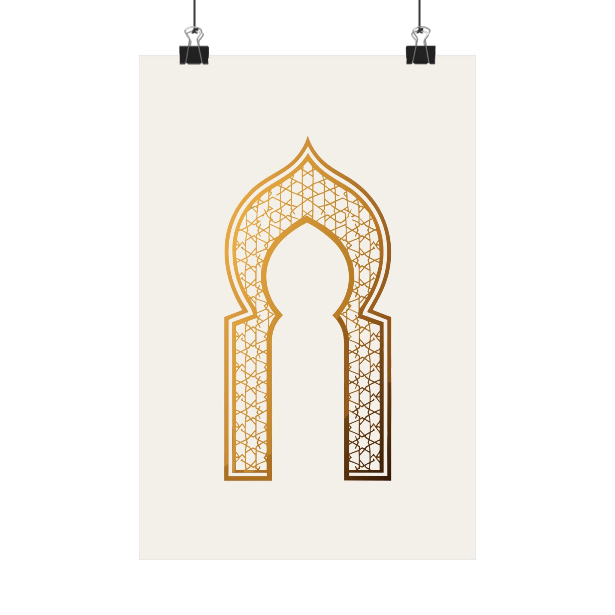 Islamic Wall Art, Mihrab Arch Print, Gold Muslim Home Decor, Arabic Art Poster, Eid Ramadan Gift, Unframed Matte Print