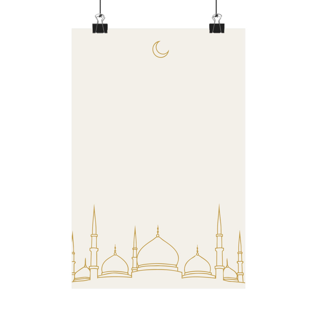 Islamic Wall Art, Mosque Skyline Print, Gold Muslim Home Decor, Minimalist Arabic Poster, Eid Ramadan Gift, Unframed Matte Print