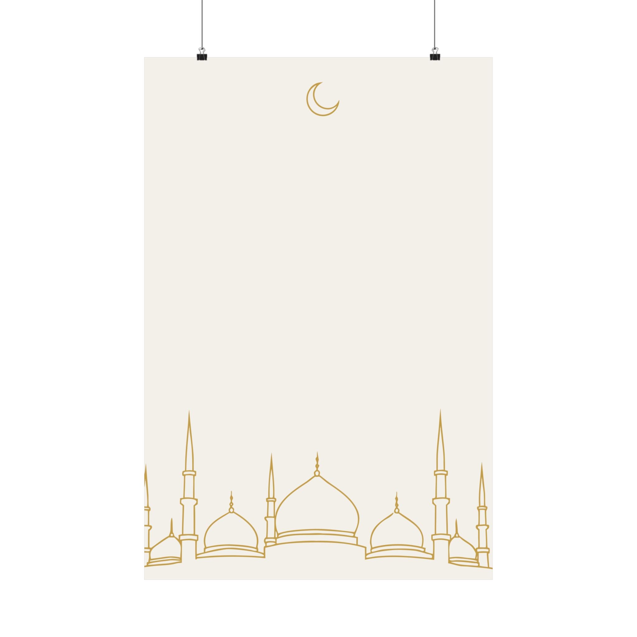 Islamic Wall Art, Mosque Skyline Print, Gold Muslim Home Decor, Minimalist Arabic Poster, Eid Ramadan Gift, Unframed Matte Print