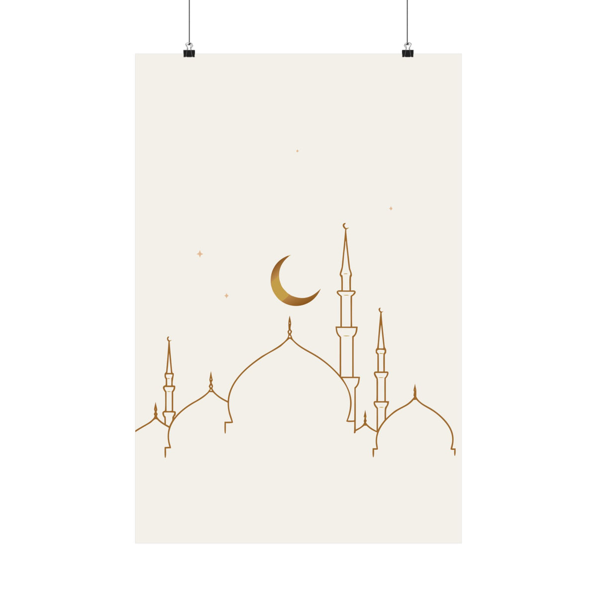 Islamic Wall Art, Mosque Skyline Print, Gold Muslim Home Decor, Minimalist Arabic Poster, Eid Ramadan Gift, Unframed Matte Print