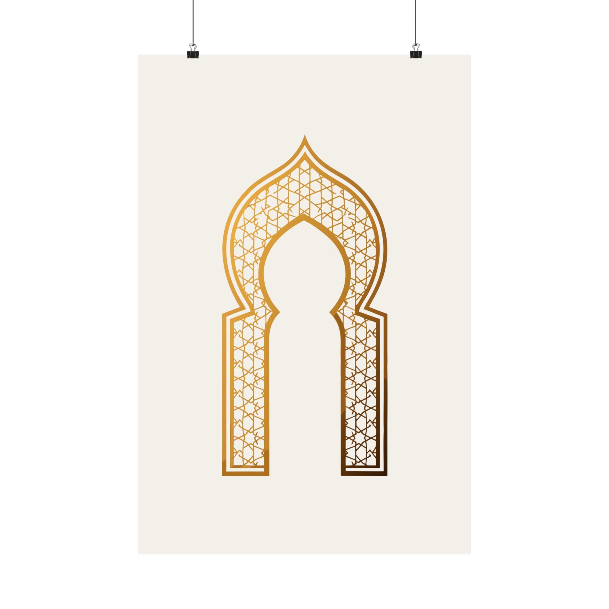 Islamic Wall Art, Mihrab Arch Print, Gold Muslim Home Decor, Arabic Art Poster, Eid Ramadan Gift, Unframed Matte Print