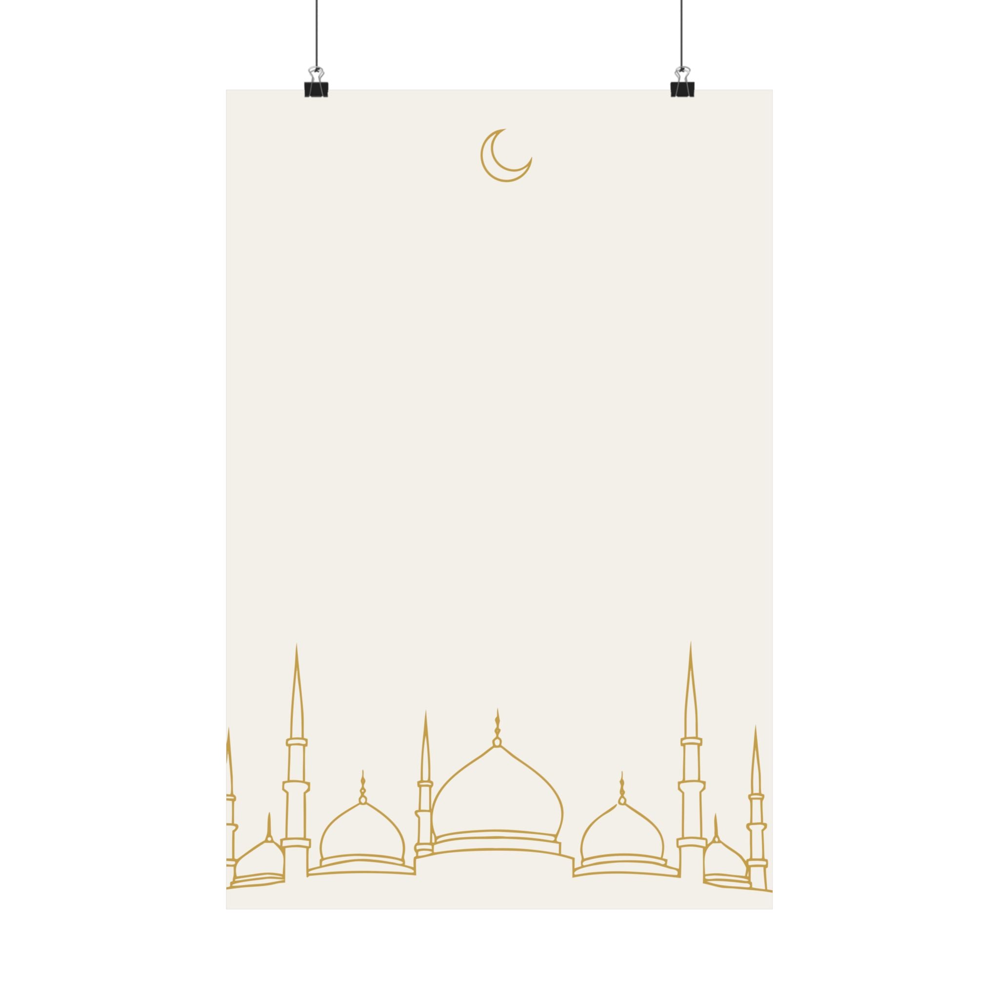 Islamic Wall Art, Mosque Skyline Print, Gold Muslim Home Decor, Minimalist Arabic Poster, Eid Ramadan Gift, Unframed Matte Print