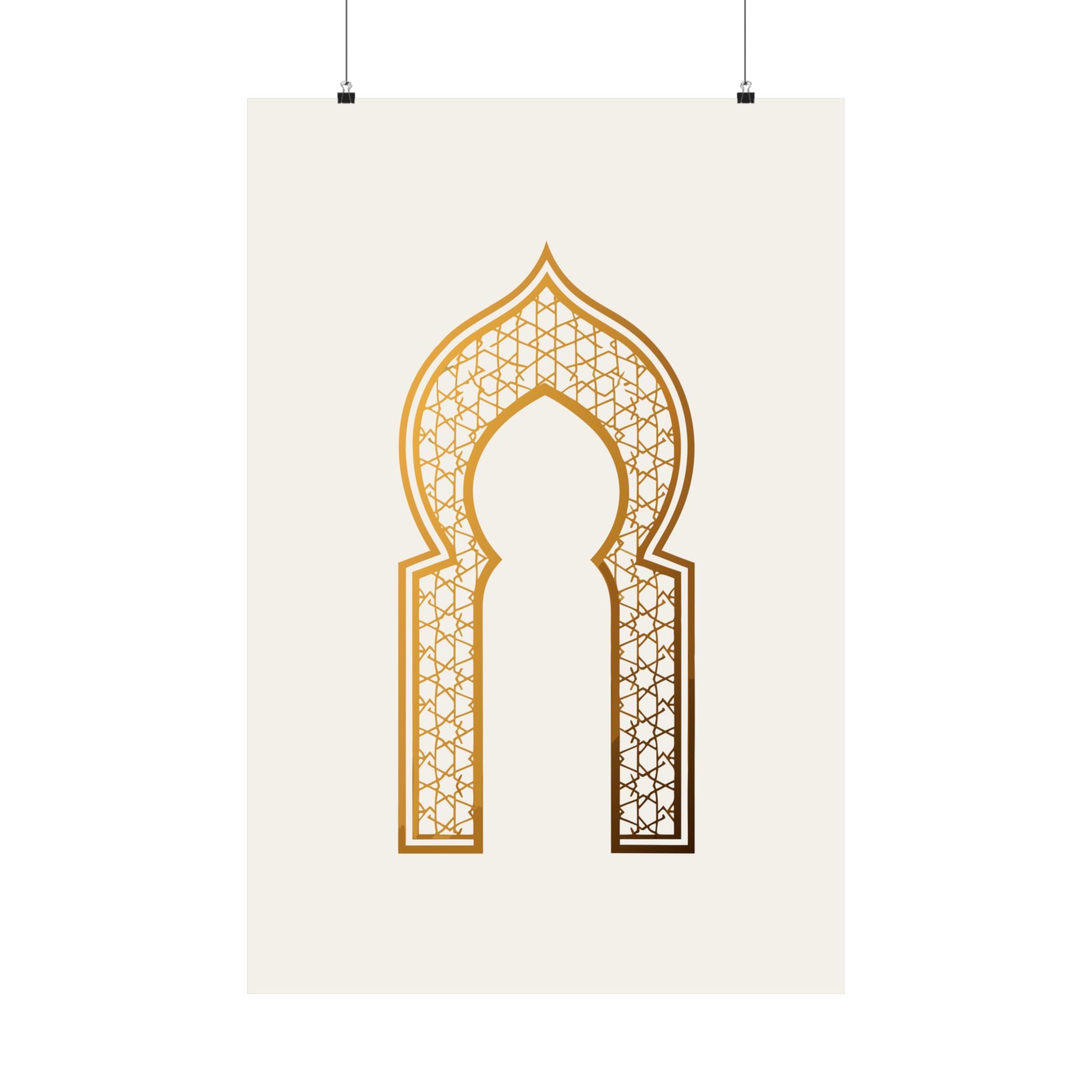 Islamic Wall Art, Mihrab Arch Print, Gold Muslim Home Decor, Arabic Art Poster, Eid Ramadan Gift, Unframed Matte Print