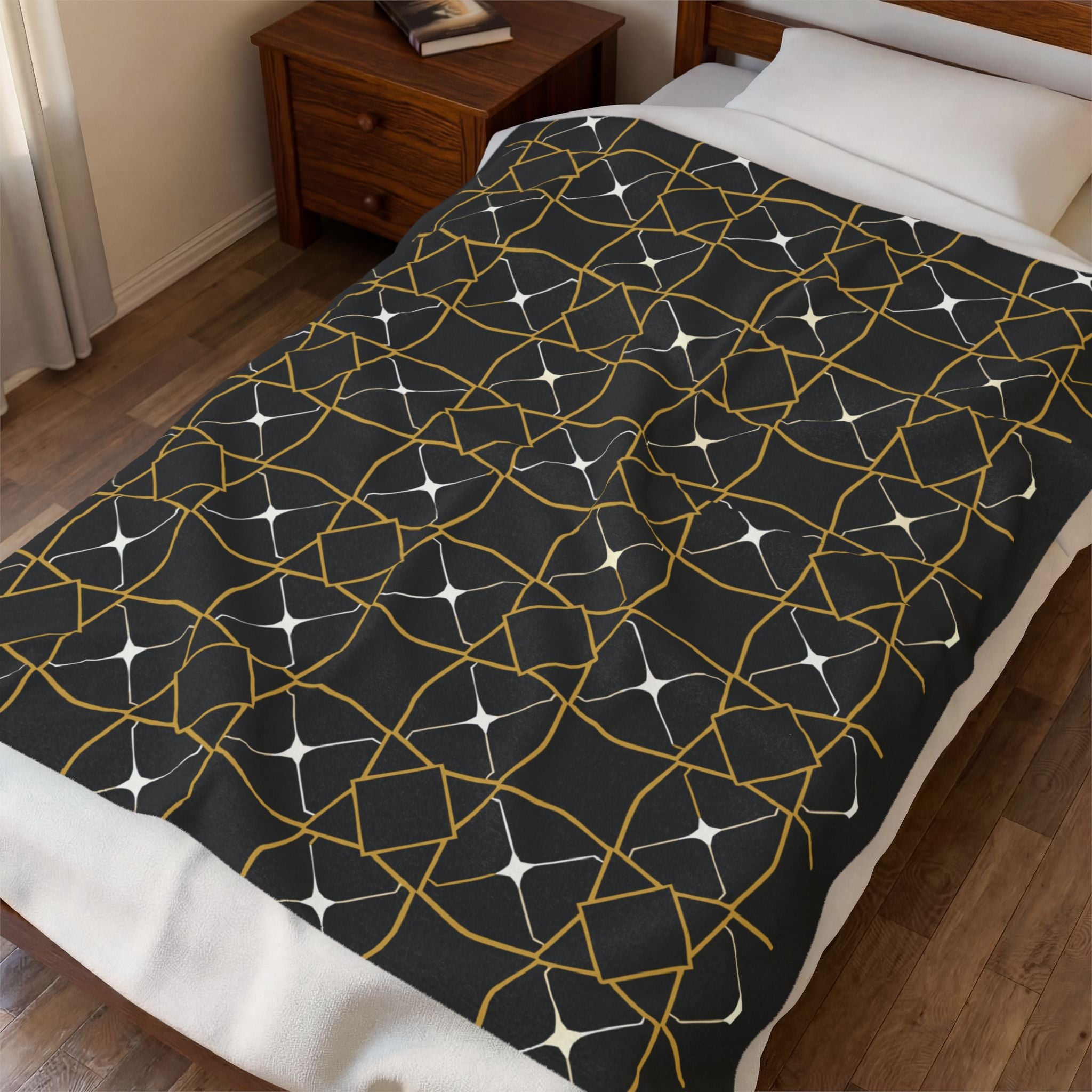 Islamic Throw Blanket, Geometric Zellige Tile Pattern, Plush Velveteen, Muslim Gift, Eid Ramadan Home Decor, Arabic Blanket