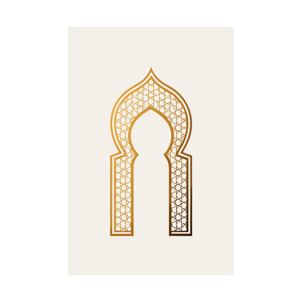 Islamic Wall Art, Mihrab Arch Print, Gold Muslim Home Decor, Arabic Art Poster, Eid Ramadan Gift, Unframed Matte Print