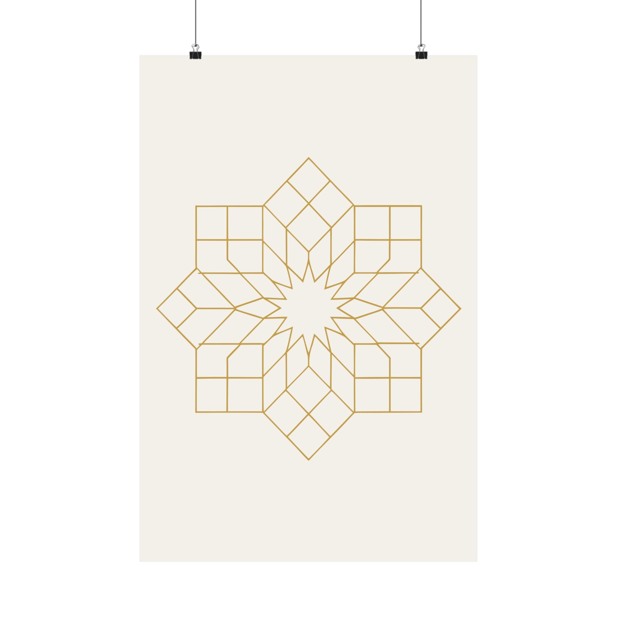 Islamic Wall Art, Geometric Girih Star Print, Gold Muslim Home Decor, Arabic Art Poster, Eid Ramadan Gift, Unframed Matte Print