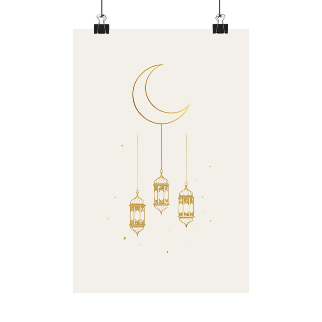 Islamic Wall Art, Crescent Moon Lantern Print, Gold Muslim Home Decor, Ramadan Decor Poster, Eid Gift, Unframed Matte Print