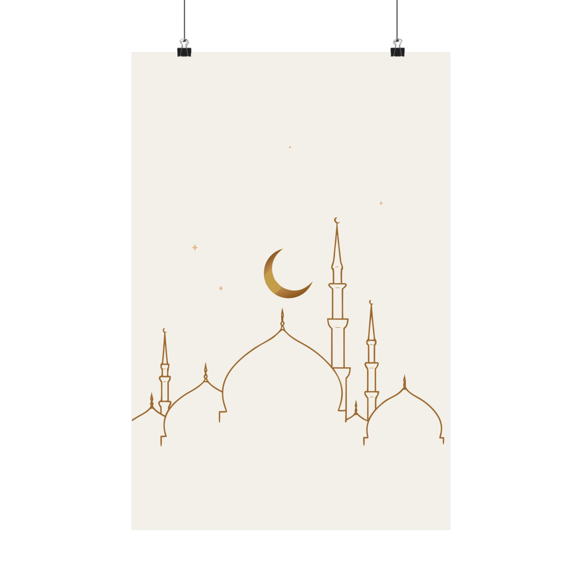 Islamic Wall Art, Mosque Skyline Print, Gold Muslim Home Decor, Minimalist Arabic Poster, Eid Ramadan Gift, Unframed Matte Print