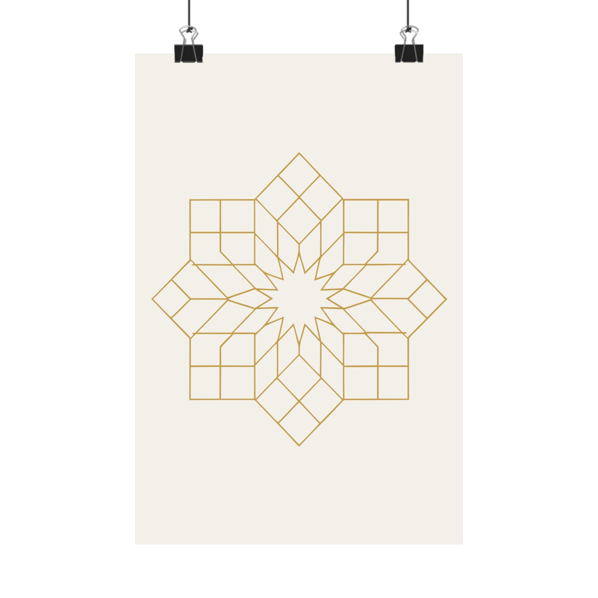 Islamic Wall Art, Geometric Girih Star Print, Gold Muslim Home Decor, Arabic Art Poster, Eid Ramadan Gift, Unframed Matte Print