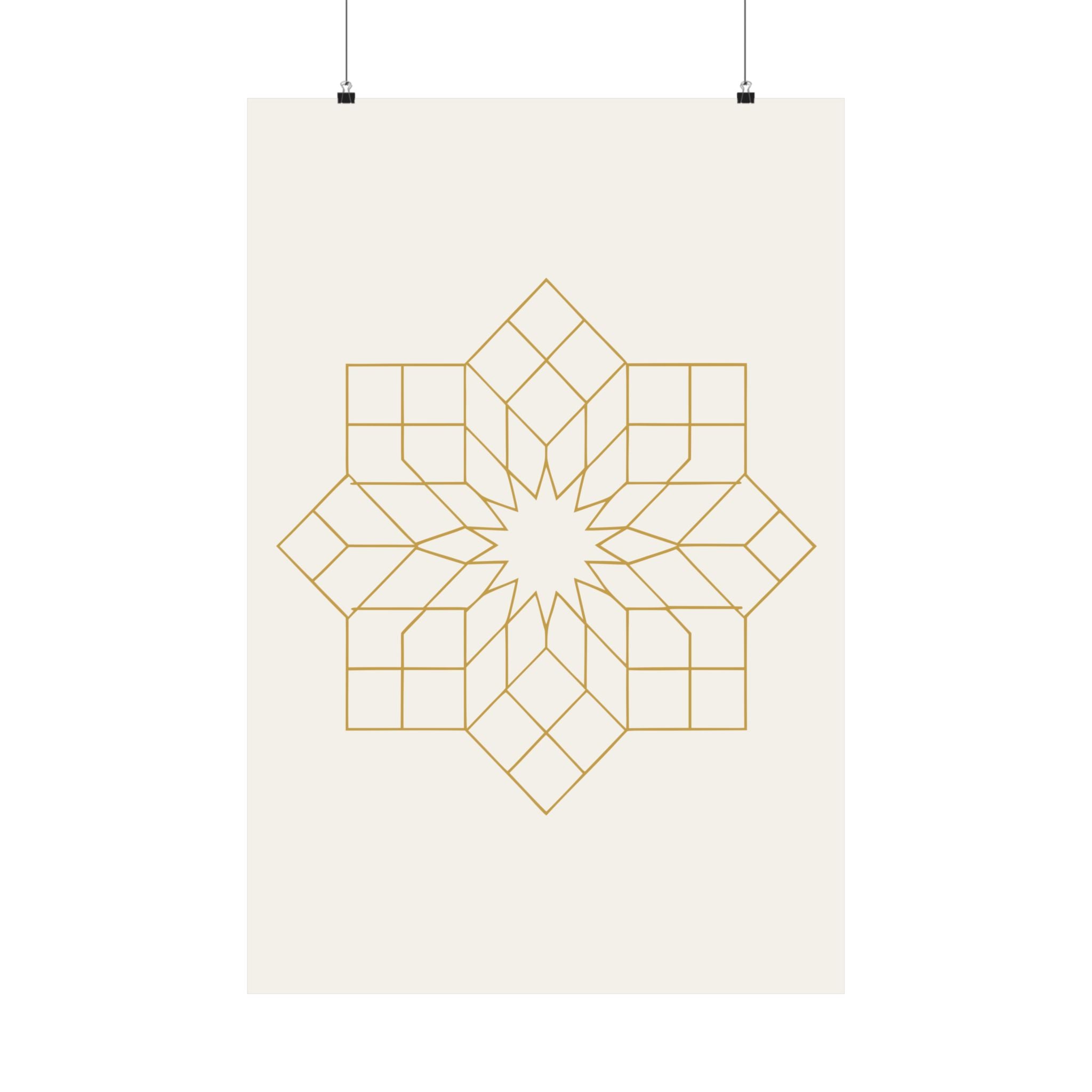 Islamic Wall Art, Geometric Girih Star Print, Gold Muslim Home Decor, Arabic Art Poster, Eid Ramadan Gift, Unframed Matte Print