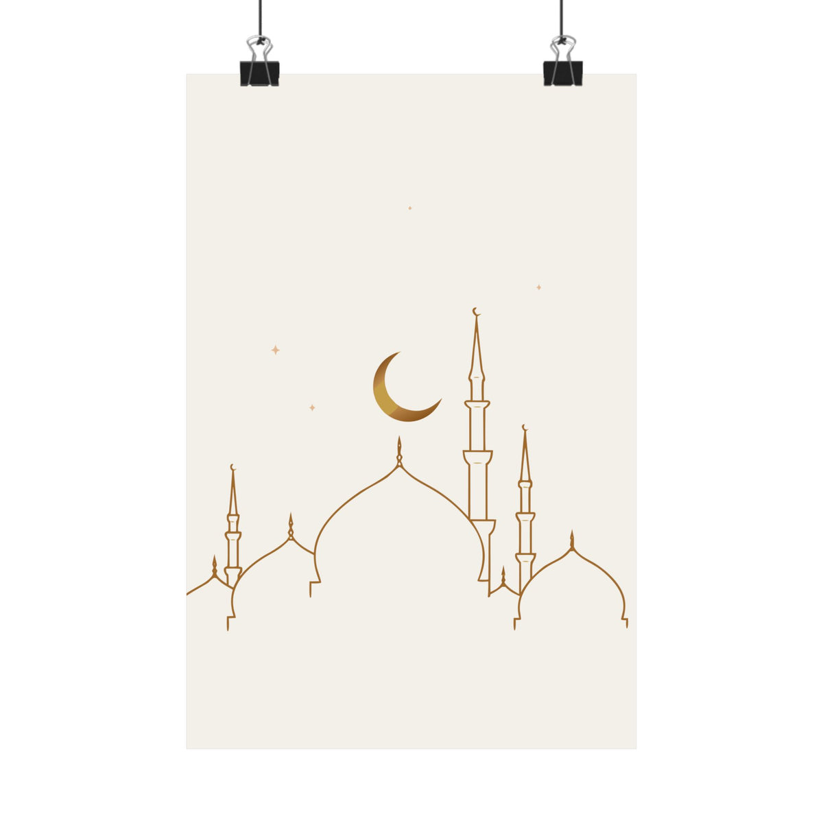 Islamic Wall Art, Mosque Skyline Print, Gold Muslim Home Decor, Minimalist Arabic Poster, Eid Ramadan Gift, Unframed Matte Print